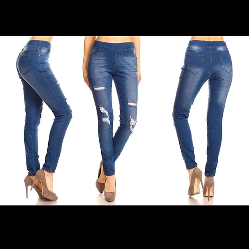 Cute JVINI stretchy distressed ripped jeggings